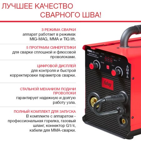 FUBAG Сварочный полуавтомат IRMIG 200 SYN с горелкой 250 А 3 м в комплекте в Новороссийске фото